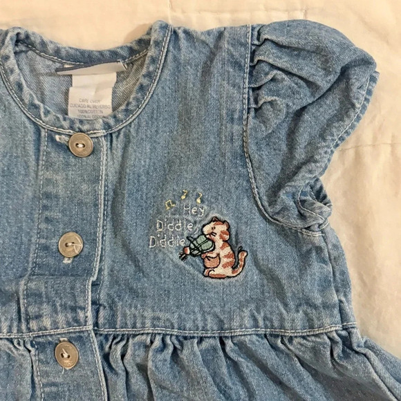 Vintage Kids Carters The Cat and The Fiddle Denim Dress Jumper Size 3-6M - Picture 2 of 5